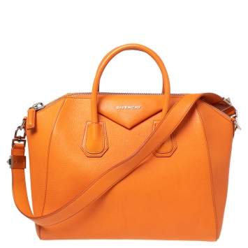 Pre Owned Givenchy Orange Leather Medium Antigona Satchel 