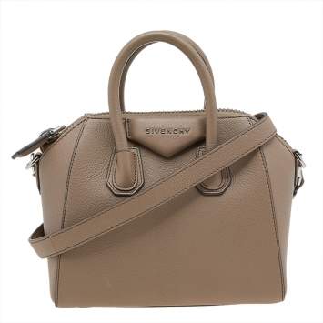 Pre Owned Givenchy Dark Beige Leather Mini Antigona Satchel