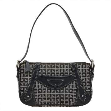Pre Owned Givenchy Black Monogram Canvas And Leather Shoulder Bag