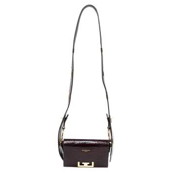 Pre Owned Givenchy Dark Burgundy Croc Embossed Leather Nano Eden Shoulder Bag