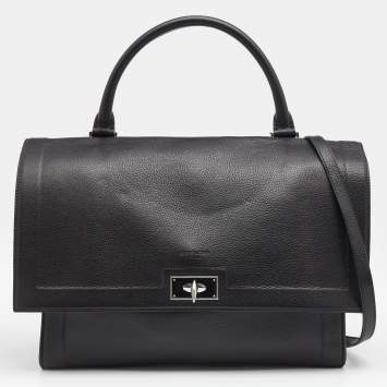 Pre Owned Givenchy Black Leather Shark Tooth Top Handle Bag