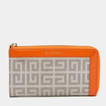 Pre Owned Givenchy Orange/Grey Signature Canvas And Leather Wallet