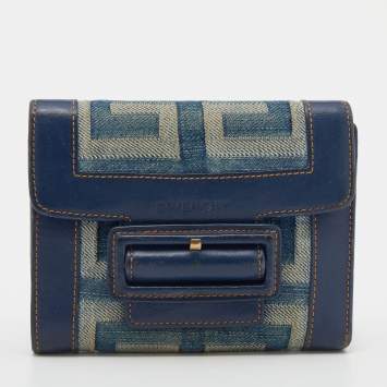 Pre Owned Givenchy Blue Denim an Leather Trifold Wallet