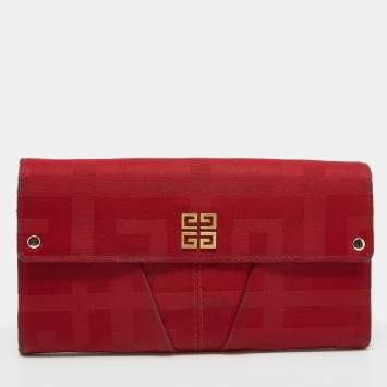 Pre Owned Givenchy Red Canvas Continental Wallet