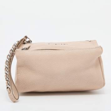 Pre Owned Givenchy Beige Leather Pandora Wristlet Clutch