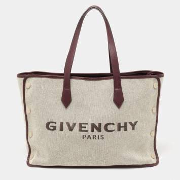 Pre Owned Givenchy Grey/Burgundy Canvas Logo Print Bond Tote 
