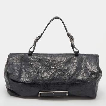 Pre Owned Givenchy Black Paisley Embossed Leather Top Handle Bag