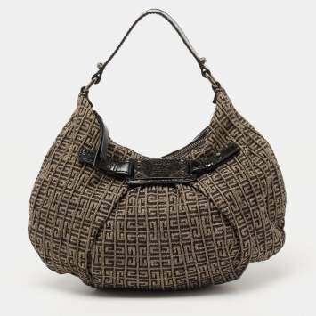 Pre Owned Givenchy Metallic/Black Monogram Canvas And Patent Leather Hobo