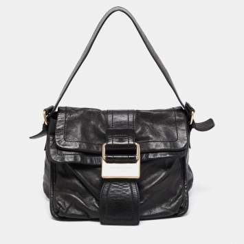 Pre Owned Givenchy Khaki Green Leather Shoulder Bag