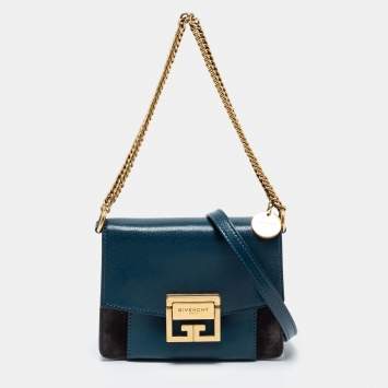 Pre Owned Givenchy Blue/Black Leather And Suede Mini GV3 Shoulder Bag