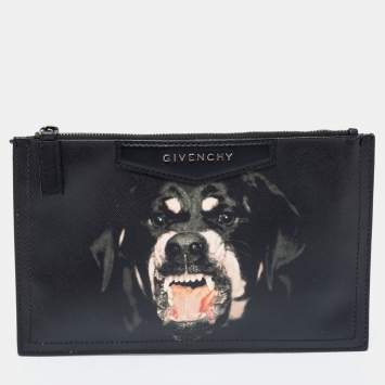 Pre Owned Givenchy Black Coated Canvas Rottweiler Face Pouch