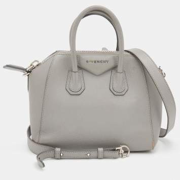 Pre Owned Givenchy Light Grey Leather Mini Antigona Satchel