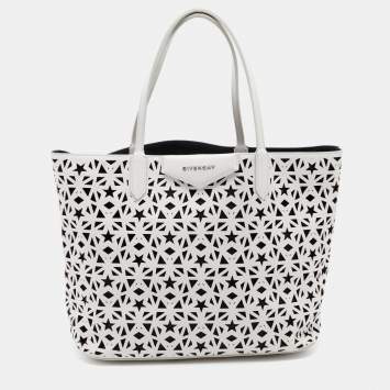Pre Owned Givenchy White Perforated Leather Small Star Antigona Tote