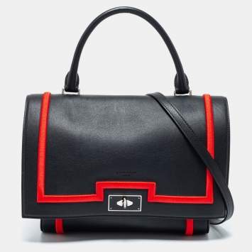 Pre Owned Givenchy Black/Red Leather Shark Tooth Top Handle Bag