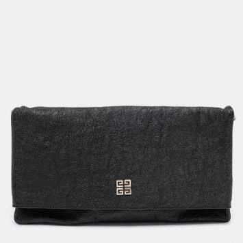 Pre Owned Givenchy Black Leather Flap Fold Over Clutch 