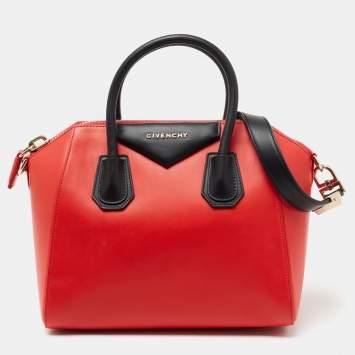Pre Owned Givenchy Lipstick Red/Black Leather Small Antigona Satchel