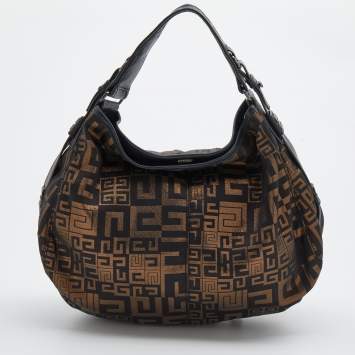 Pre Owned Givenchy Black/Gold Monogram Canvas And Leather Hobo