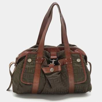Pre Owned Givenchy Brown/Olive Green Monogram Nylon and Leather Shoulder Bag