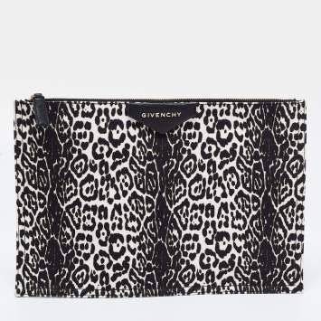 Pre Owned Givenchy Black/White Leopard Print Canvas Clutch