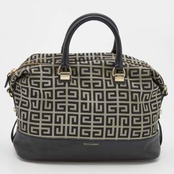Pre Owned Givenchy Black/Grey Signature Canvas and Leather Satchel