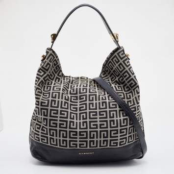 Pre Owned Givenchy Black/Grey Signature Canvas and Leather Hobo