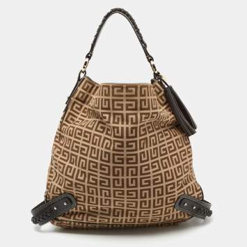 Pre Owned Givenchy Beige/Brown Signature Canvas and Leather Hobo