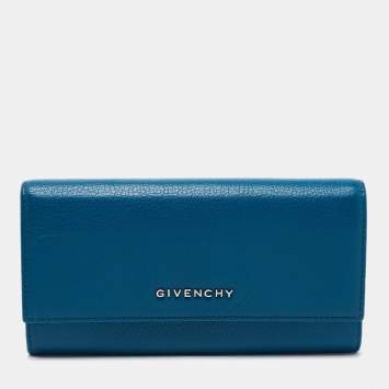 Pre Owned Givenchy Teal Leather Pandora Flap Continental Wallet
