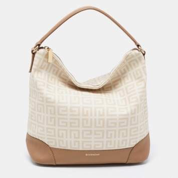 Pre Owned Givenchy Beige/Brown Signature Coated Canvas And Leather Hobo