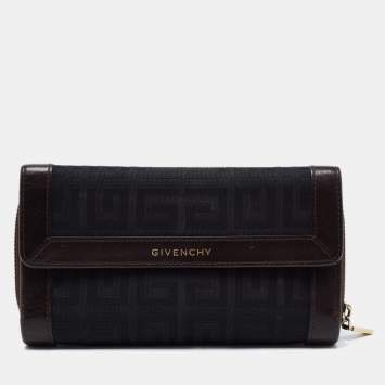 Pre Owned Givenchy Black/Brown Signature Canvas and Leather Continental Wallet