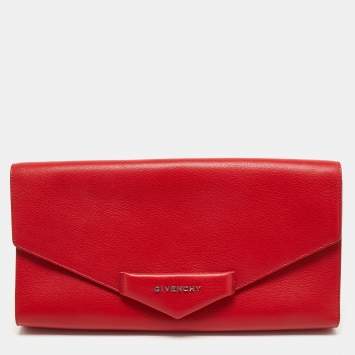 Pre Owned Givenchy Red Leather Antigona Long Clutch