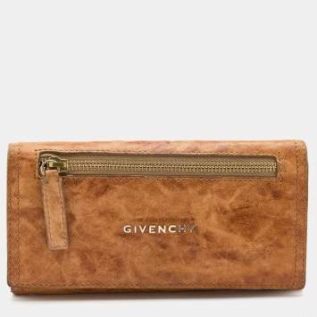 Pre Owned Givenchy Brown Two-Tone Leather Flap Continental Wallet