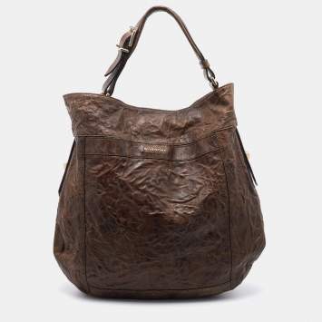 Pre Owned Givenchy Dark Brown Distressed Leather Hobo