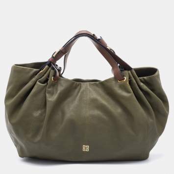 Pre Owned Givenchy Olive Green/Brown Leather Oversized Hobo