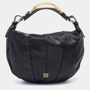 Pre Owned Givenchy Black Crackle Leather Hobo