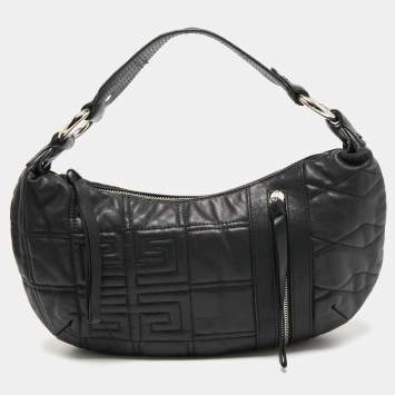 Pre Owned Givenchy Black Monogram Embossed Leather Zip Hobo