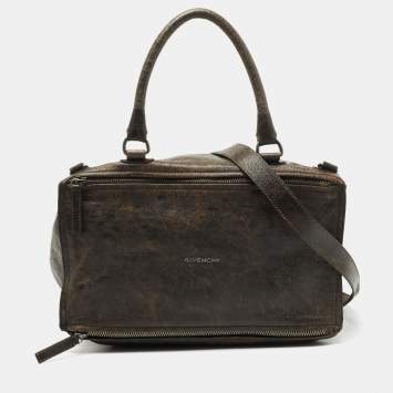 Pre Owned Givenchy Brown Two Tone Leather Large Pandora Shoulder Bag