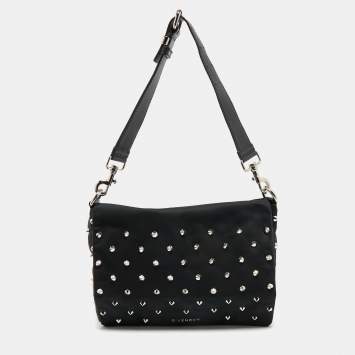 Pre Owned Givenchy Black Nylon Studded Shoulder Bag