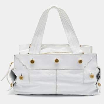 Pre Owned Givenchy White Leather Button Snap Satchel