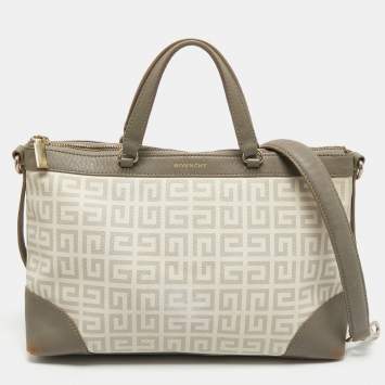 Pre Owned Givenchy White/Grey Monogram Coated Canvas and Leather Tote