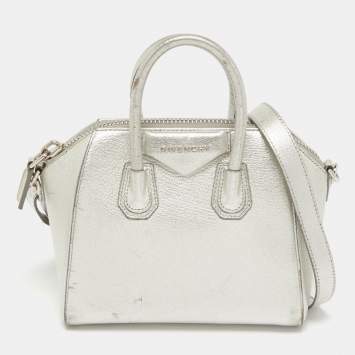 Pre Owned Givenchy Silver Leather Mini Antigona Satchel