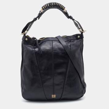 Pre Owned Givenchy Black Pleated Leather Hobo