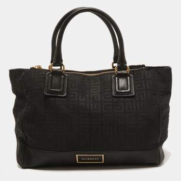 Pre Owned Givenchy Black Signature Canvas and Leather Double Zip Tote