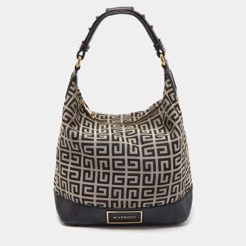Pre Owned Givenchy Black/Grey Monogram Canvas and Leather Hobo