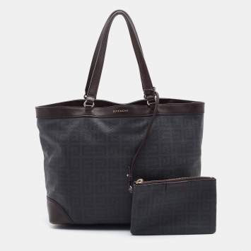 Pre Owned Givenchy Grey/Brown Monogram Coated Canvas and Leather Tote