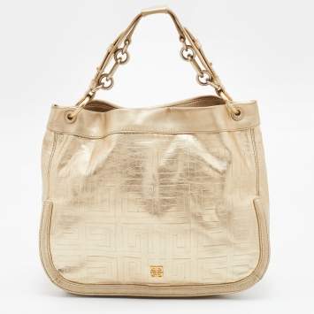 Pre Owned Givenchy Gold Monogram Leather Hobo