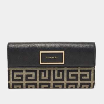 Pre Owned Givenchy Black Monogram Canvas and Leather Flap Continental Wallet