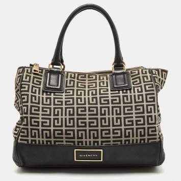 Pre Owned Givenchy Black/White Monogram Canvas and Leather Double Zip Tote