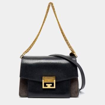 Pre Owned Givenchy Black Leather and Suede Small GV3 Shoulder Bag