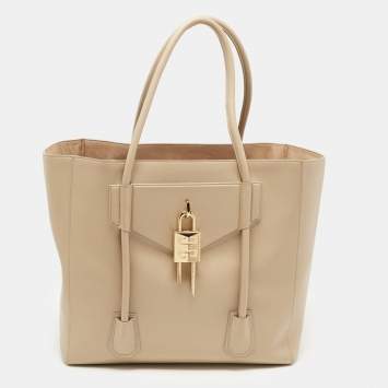 Pre Owned Givenchy Beige Soft Leather Antigona Lock Tote 
