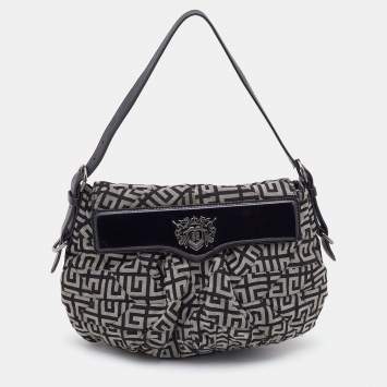 Pre Owned Givenchy Grey/Black Monogram Canvas and Patent Leather Hobo